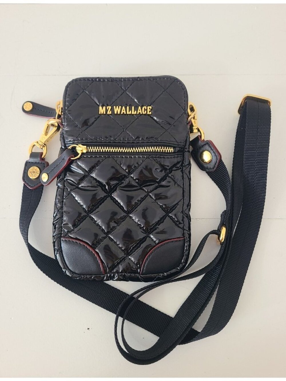 MZ WALLACE Extra Small Micro Crosby Crossbody Bag Black Lacquer EUC